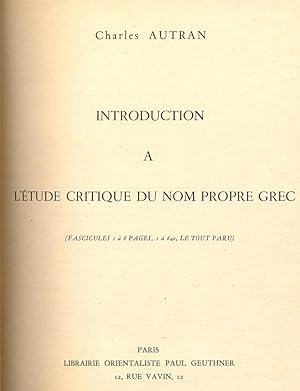 Introduction à l'étude critique du nom propre grec : Tome : 8 fasc. reliés