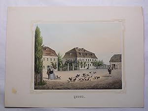 Kolorierte Lithografie "Quoos" aus "Poenicke - Schlösser und Rittergüter im Königreich Sachsen"