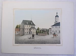 Kolorierte Lithografie "Kürbitz" aus "Poenicke - Schlösser und Rittergüter im Königreich Sachsen"