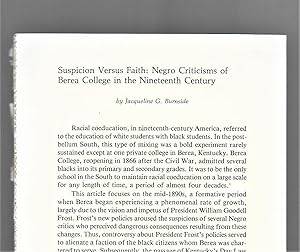 Suspicion Versus Faith: Negro Criticisms Of Berea College In The Nineteenth