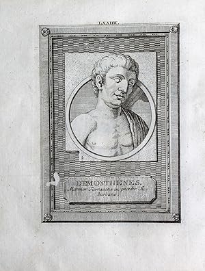 Seller image for Demosthenes" originaler Kuperstich ca.14,5x10cm (Darstellung/image size) auf Bttenpapier (19x15cm) von Gottlieb Friedrich Riedel (1724 in Dresden - 1784 in Augsburg) unterhalb der Darstellung typographisch bezeichnet; Brglen Augsburg 1801 for sale by Kunsthandel & Antiquariat Magister Ru