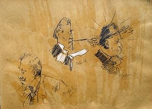 "Portrait Röbbecke, von Miller und Gaihros (?)" originale Bleistiftzeichnung auf braunem Papier c...