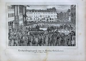 "Leichenbegängniß der in Berlin Gefallenen am 22. März 1848" originale Kreide-Lithographie ca.10,...