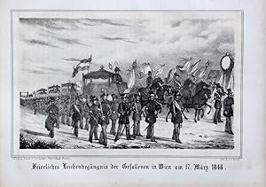 "Feierliches Leichenbegängnis der Gefallenen in Wien am 17. März 1848" originale Kreide-Lithograp...