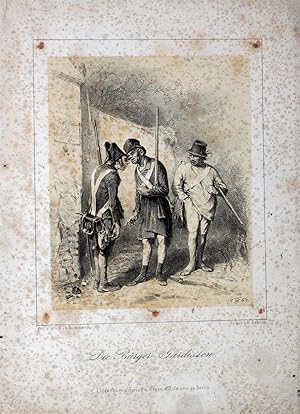 "Die Bürger-Gardisten" originale Lithographie über Tonplatte ca.14x11cm (Darstellung/image size) ...