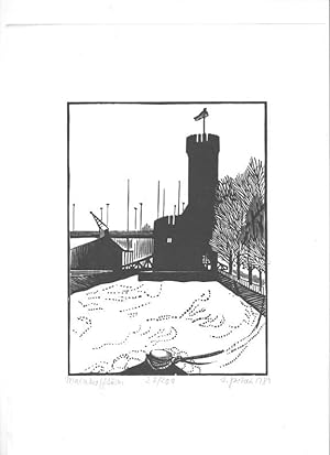 Bild des Verkufers fr Original Holzschnitt "Malakoffturm" Kln; signiert, bezeichnet und numeriert, e.v.200 Abzgen zum Verkauf von Antiquariat Andreas Schwarz