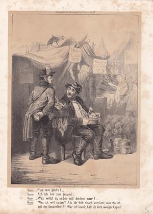 Wochenmarkt, Schöne Lithographie um 1860 aus dem Düsseldorfer Monatheft 9. Band. No. 17, Blattgrö...