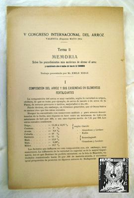 Seller image for MEMORIA SOBRE LOS PROCEDIMIENTOS MS MODERNOS DE ABONAR EL ARROZ Y ESPECIALMENTE SOBRE EL EMPLEO DEL ZOE DE LA CIANAMIDA for sale by Librera Maestro Gozalbo