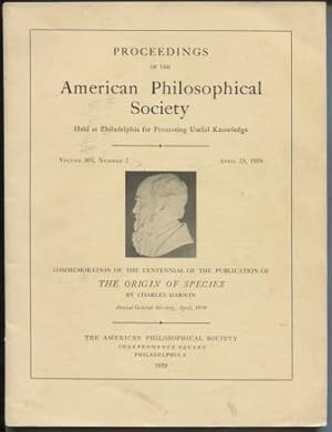 Bild des Verkufers fr Proceedings of the American Philosophical Society. (Commemoration of The Origin of Species) zum Verkauf von E Ridge Fine Books