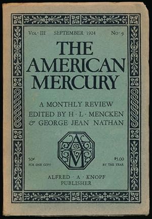 Bild des Verkufers fr The American Mercury, September 1924 A Monthly Review, Vol. III, No. 9 zum Verkauf von Good Books In The Woods