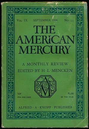 Image du vendeur pour The American Mercury, September 1926 A Monthly Review, Vol. IX, No. 33 mis en vente par Good Books In The Woods