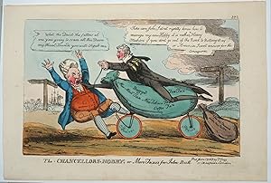 The Chancellors' Hobby, or More Taxes for John Bull. Hand colored caricature