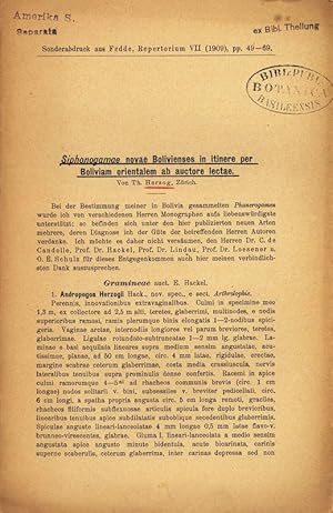 Imagen del vendedor de Siphonogamae novae Bolivienses in itinere per Boliviam orientalem ab auctore lectae. Sonderabdruck aus Fedde, Repertorium VII (1909), pp. 49-69. a la venta por Antiquariat Bookfarm