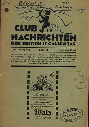 Seller image for Club Nachrichten der Sektion St. Gallen Sac, Nr. 8, 1946. for sale by Antiquariat Bookfarm