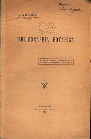 Image du vendeur pour BIBLIOGRAPHIA BOTANICA. Separata do Boletim do Museu Nacional do Rio de Janeiro N. 3. mis en vente par Antiquariat Bookfarm