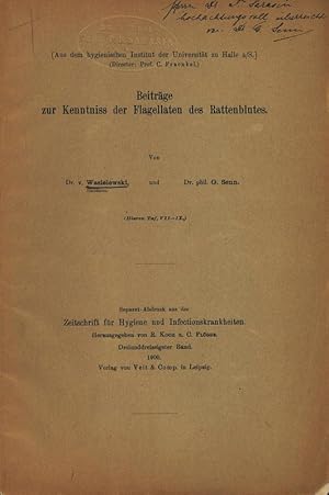 Image du vendeur pour Beitrge zur Kenntniss der Flagellaten des Ratten blutes. Separat-Abdruck aus der Zeitschrift fr Hygiene und Infectionskrankheiten. Dreiunddreissigster Band. 1900. Verlag von Veit und Comp, in Leipzig. mis en vente par Antiquariat Bookfarm