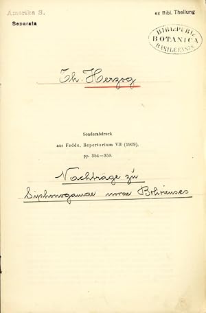 Imagen del vendedor de Nachtrge zu Siphonogamae novae Bilivienses. Sonderabdruck aus Fedde, Repertorium VII (1909), pp. 354-359. a la venta por Antiquariat Bookfarm