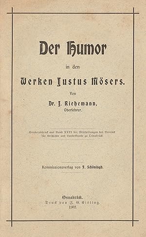 Seller image for Der Humor in den Werken Justus Msers. for sale by Antiquariat Ruthild Jger