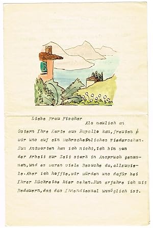 Bild des Verkufers fr Ms. Brief mit aquarellierter Federzeichnung am Kopf sowie eigenh. U.  HHesse" (Bleistift). zum Verkauf von Kotte Autographs GmbH