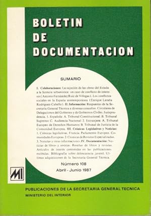 Image du vendeur pour BOLETN DE DOCUMENTACIN N 108 (La sujecin de las obras del Estado a la licencia urbanstica: un caso de conflicto de intereses; Los conflictos sociales en la Espaa contempornea) mis en vente par Librera Vobiscum