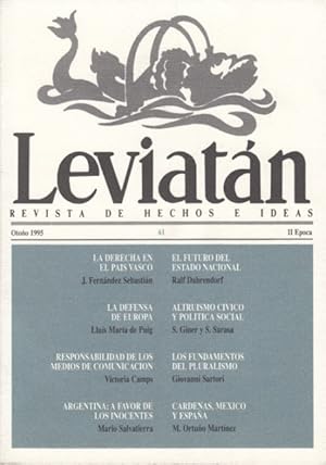 Immagine del venditore per LEVIATN N 61 (La derecha en el Pas Vasco; Los fundamentos del pluralismo; Argentina: a favor de los inocentes) venduto da Librera Vobiscum