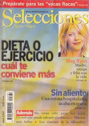 Bild des Verkufers fr SELECCIONES READER'S DIGEST ABRIL 2002 (Rincones de la Alhambra: los ecos modernos del mundo perdido del islam en Granada; Dieta o ejercicio, cul te conviene ms?; Alta tecnologa contra el terrorismo) zum Verkauf von Librera Vobiscum