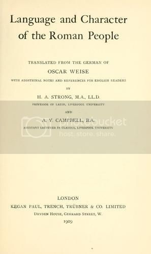 Language and Character of the Roman People, tr. by H.A. Strong & A.Y. Campbell.