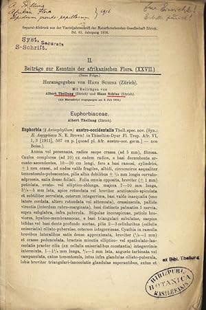 Imagen del vendedor de II. Beitrge zur Kenntnis der afrikanischen Flora. (XXVII.) (Neue Folge). Separat-Abdruck aus der Vierteljahrsschrift der Naturforschenden Gesellschaft Zrich. Bd. 61, Jahrgang 1916. a la venta por Antiquariat Bookfarm