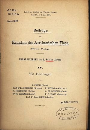 Seller image for Beitrge zur Kenntnis der afrikanischen Flora (Noue Folge) IV. Extrait du Bulletin de l'Herbier Boissier, Tome IV. No 6. Juin 1896. for sale by Antiquariat Bookfarm