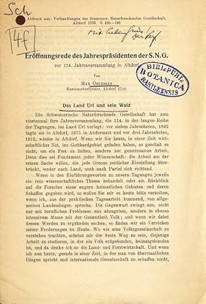 Immagine del venditore per Das Land Uri und sein Wald. Abdruck aus: Verhandlungen der Schweizer. Naturforschenden Gesellschaft, Altdorf 1933. S. 185-196. venduto da Antiquariat Bookfarm