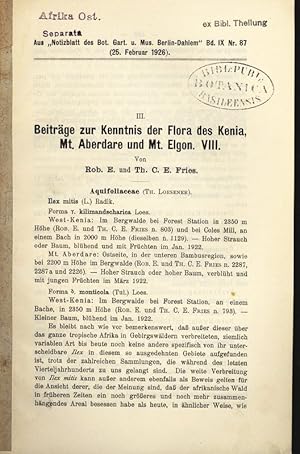 Seller image for III. Beitrge zur Kenntnis der Flora des Kenia, Mt. Aberdare und Mt. Elgon. VIII. Aus  Notizblatt des Bot. Gart. u. Mus. Berlin-Dahlem" Bd. IX Nr. 87 (25. Februar 1926). for sale by Antiquariat Bookfarm