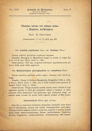 Bild des Verkufers fr Plantae novae vel minus notae e Regione Aethiopica. Annali di Botanica, Vol. XIII, Fasc. 8, 1913. zum Verkauf von Antiquariat Bookfarm