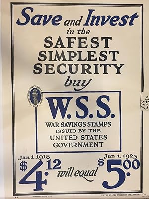 Bild des Verkufers fr Save and Invest in the Safest Simplest Security; buy W.S.S. War Savings Stamps Issued By The United States Government zum Verkauf von Argosy Book Store, ABAA, ILAB