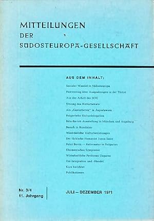 Bild des Verkufers fr Mitteilungen der Sdosteuropa-Gesellschaft. 11. Jg., Nr. 3/4, 1971. zum Verkauf von Fundus-Online GbR Borkert Schwarz Zerfa