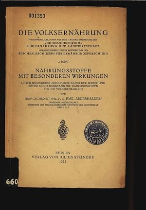 Bild des Verkufers fr NAHRUNGSSTOFFE MIT BESONDEREN WIRKUNGEN. DIE VOLKSERNHRUNG VERFFENTLICHUNGEN AUS DEM TTIGKEITSBEREICHE DES REICHSMINISTERIUMS FR ERNHRUNG UND LANDWIRTSCHAFT 2. HEFT. zum Verkauf von Antiquariat Bookfarm