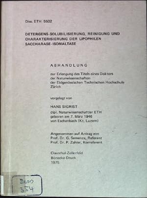 Bild des Verkufers fr Detergens-Solubilisierung, Reinigung und Charakterisierung der lipophilen Saccharase-Isomaltas zum Verkauf von books4less (Versandantiquariat Petra Gros GmbH & Co. KG)