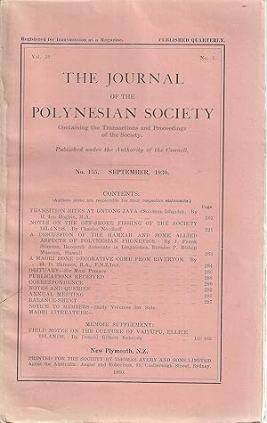 The Journal of the Polynesian Society. Vol. 39. No. 3. September 1930. No. 155.