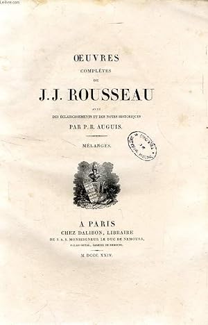 Image du vendeur pour OEUVRES COMPLETES DE J. J. ROUSSEAU, TOME XII, MELANGES mis en vente par Le-Livre