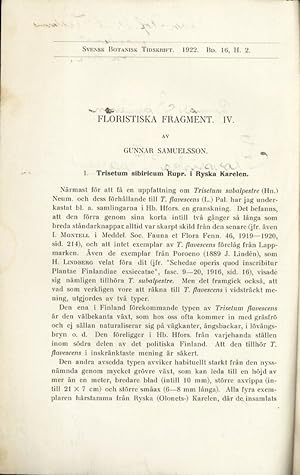Imagen del vendedor de Floristiska fragment. IV. Svensk Botanisk. Tidskrift. 1922. Bd. 16, H. 2. a la venta por Antiquariat Bookfarm