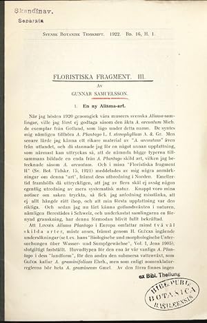 Imagen del vendedor de Floristiska fragment. III. Svensk Botanisk Tidskrift. 1922. Bd. 16, H. 1. a la venta por Antiquariat Bookfarm
