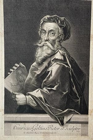 Antique print, engraving | Henricus Goltius Pictor et Sculpor (Portrait of Hendrick Goltzius), pu...