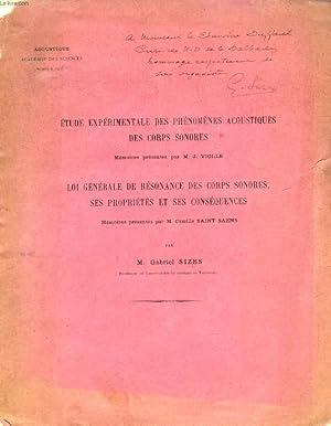 Immagine del venditore per LOI GENERALE DE RESONANCE DES CORPS SONORES, SES PROPRIETES ET SES CONSEQUENCES venduto da Le-Livre