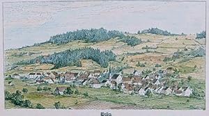 Kleiner colorierter Holzstich von Weiler im Allgäu.