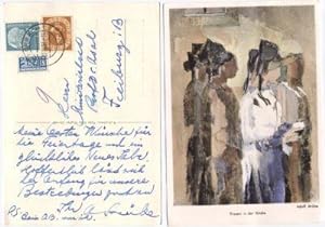 Mehrzeiliger Autograph des Malers Adolf Strübe, abgestempelt in Lörrach, rückseitig auf farbiger ...