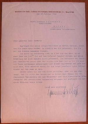 Ganzseitiger maschinenschriftlicher Brief von Hermann Eris Busse, datiert Freiburg, den 25. Febru...