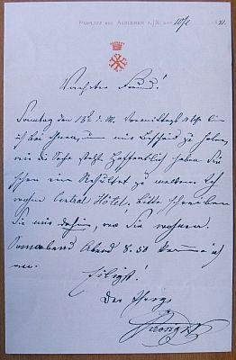 Ganzseitiger eigenhändiger Brief des Anton von Krosigk (zugeschrieben) auf vorgedrucktem Briefpap...