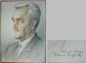 Original-Farbstift-Zeichnung von Ernst Rieß: Halb-Porträt (Brustbild von der Seite genommen) eine...