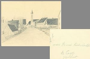 Original-Bleistiftzeichnung auf dünnem Karton mit Straßenansicht von Münchsmünster, bezeichnet au...