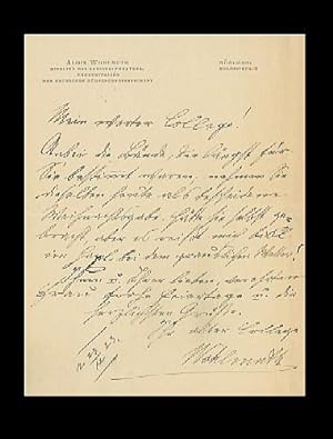 Eigenhänd. Brief mit Unterschrift auf Briefpapier mit gedruck. Briefkopf "Alois Wohlmuth Mitglied...