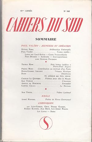 Cahiers du sud. no 340. 1956.